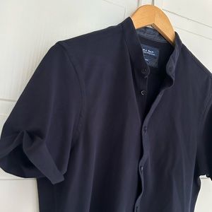 Zara Size M Slim Fit Cuffed Short Sleeve Mandarin Collar Button Down Shirt